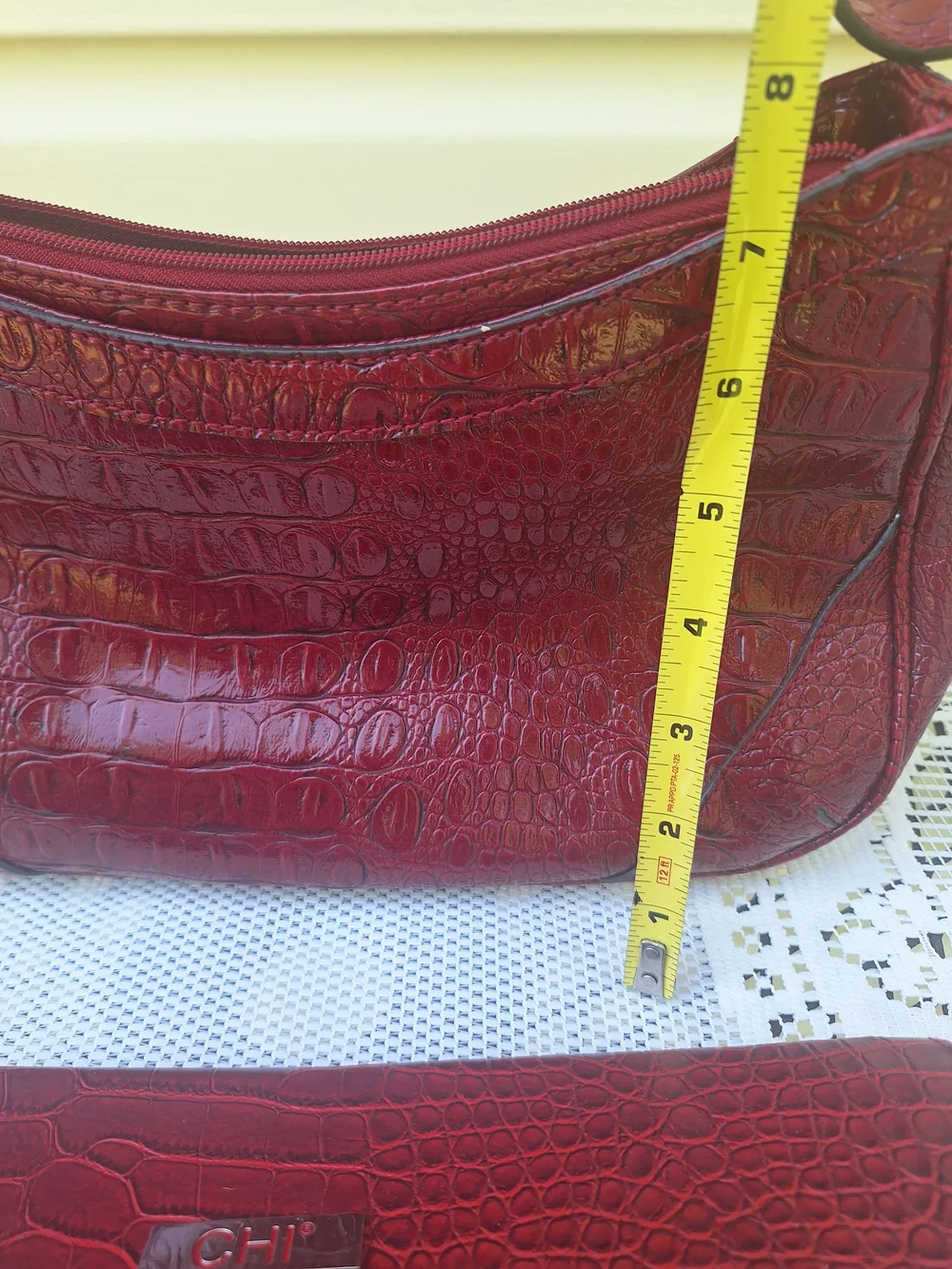 Red Croc-Embossed Shoulder Bag & Clutch Set